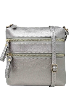 Double Zip Fashion Crossbody Bag WU085 LPEWTER